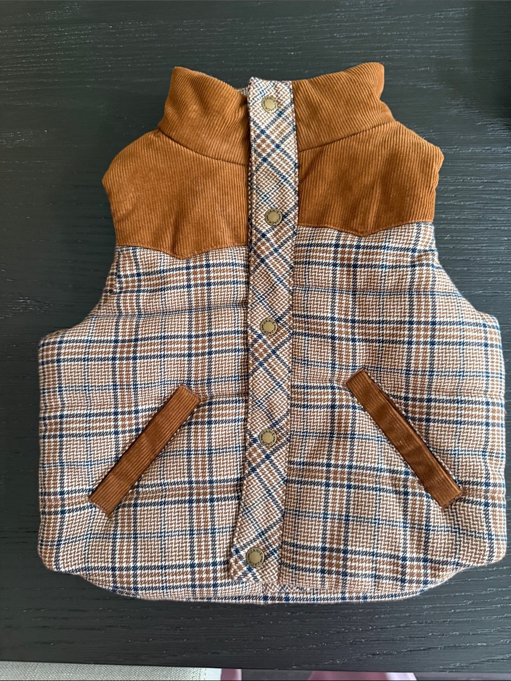 Janie and Jack Brown Plaid Corduroy-Trim Vest